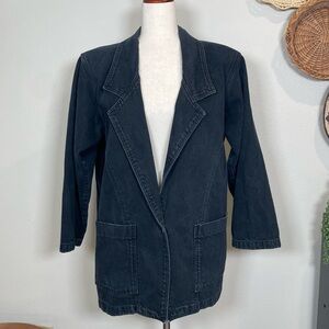 Vintage Sundance Black Denim Blazer Jacket Buffalo Nickel Button USA Size Small